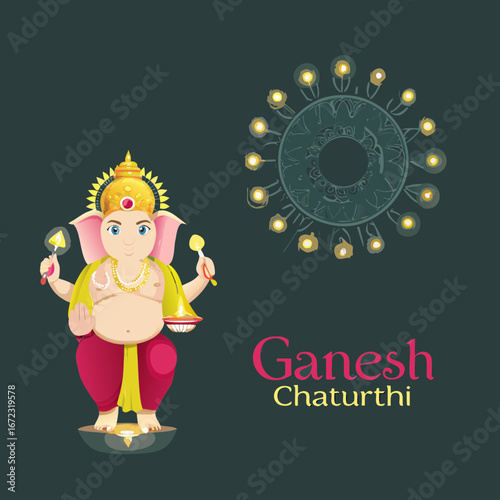 Ganesh chaturthi festival celebration with lord ganesha and decorative lights