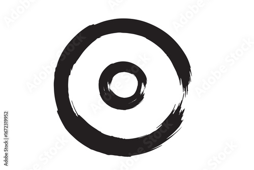 Black Circle Brush Stroke, Zen Enso Ink Ring, Grunge Round Paint Texture, Vector Isolated Design