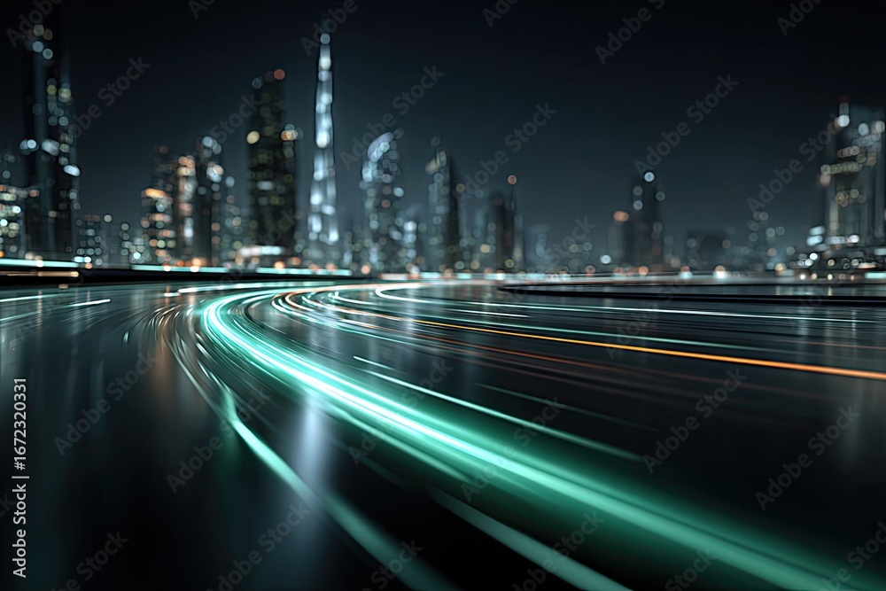 Obraz premium Futuristic city night drive