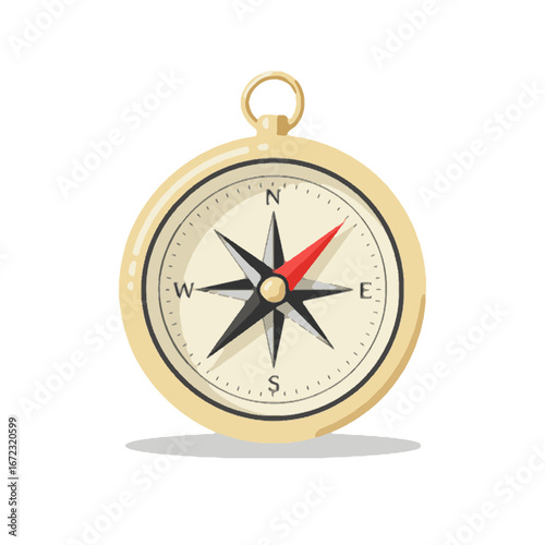 Golden Compass with Red Needle Pointing North Direction Navigation Illustration