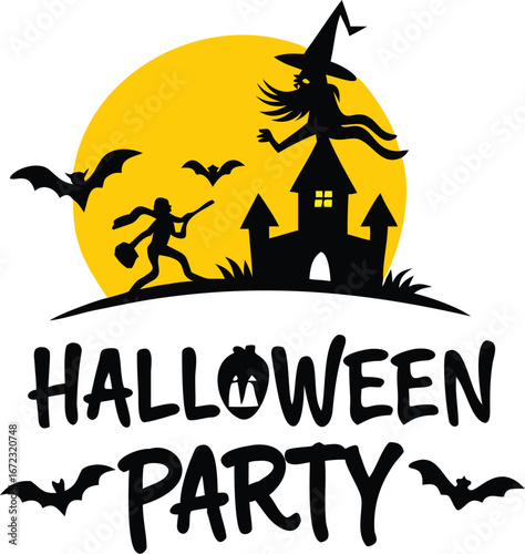 Spooky halloween party invitation with festive decorations