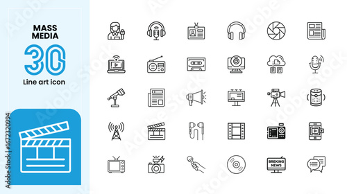 Diverse hand-drawn icons for media and entertainment projects celebrating 30 years of mars media