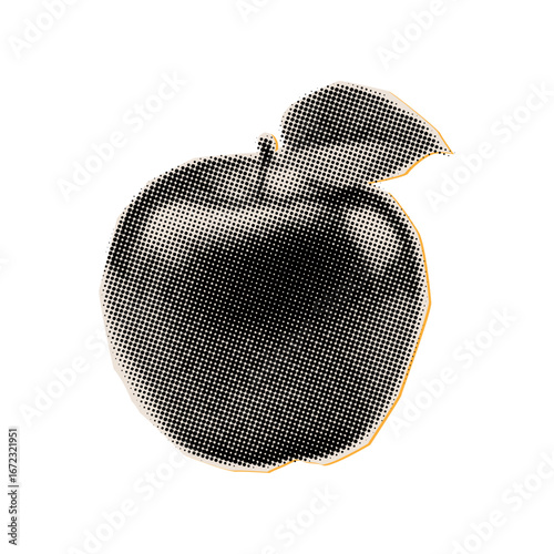 Halftone fruit apple with leaf,trendy collage element