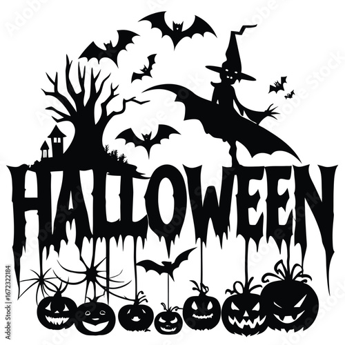 Festive halloween graphic with hal text and colorful elements