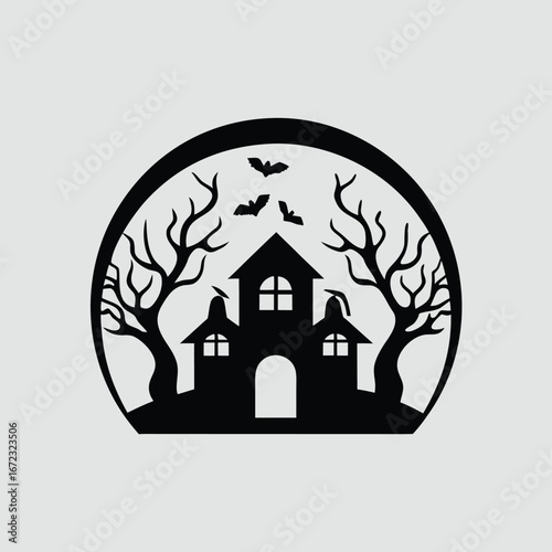 Spooky haunted house illustration with a dark and mysterious atmosphere