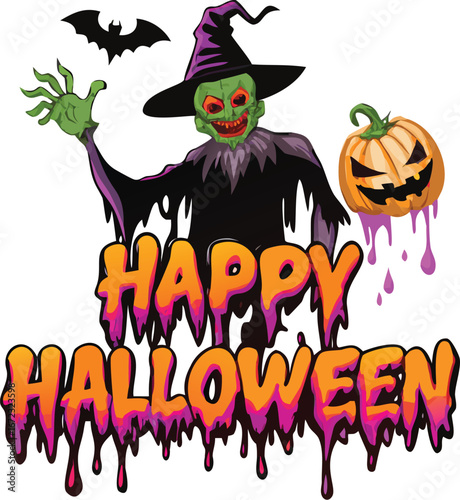 Vibrant halloween illustration with goo elements