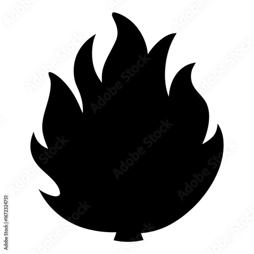 Stylized Silhouette of a Burning Bush with Flames on a White Background