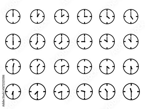 Clock icons in line style set isolated on white background. Time icon. Vector