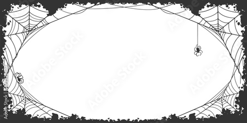 Halloween frame background with grunge border and spider net
