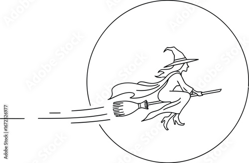 Witch halloween broom flying spooky magic fantasy october night silhouette moon art