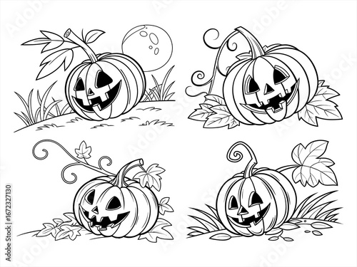 coloring page line art the pumpkin halloween black vector bundle