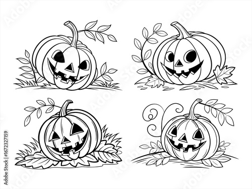 coloring page line art the pumpkin halloween black vector bundle