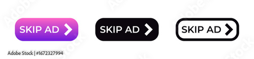 A set of three skip ad buttons in different colors, each featuring a clear arrow for navigation.