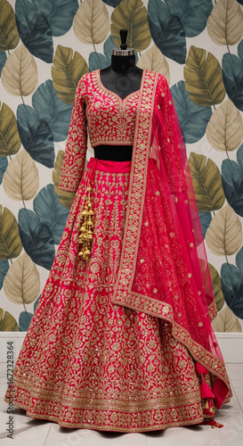 Red Bridal Lehenga with Gold Embroidery and Dupatt– Traditional Indian Wedding Wear
