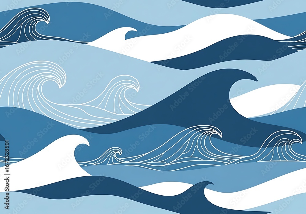 Naklejka premium Stylized ocean wave pattern in varying shades of blue, conveying tranquility and movement