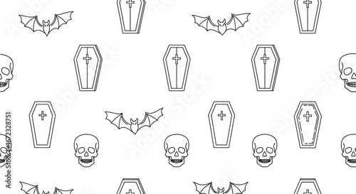 Halloween pattern spooky bats skulls coffins gothic creepy scary death dark