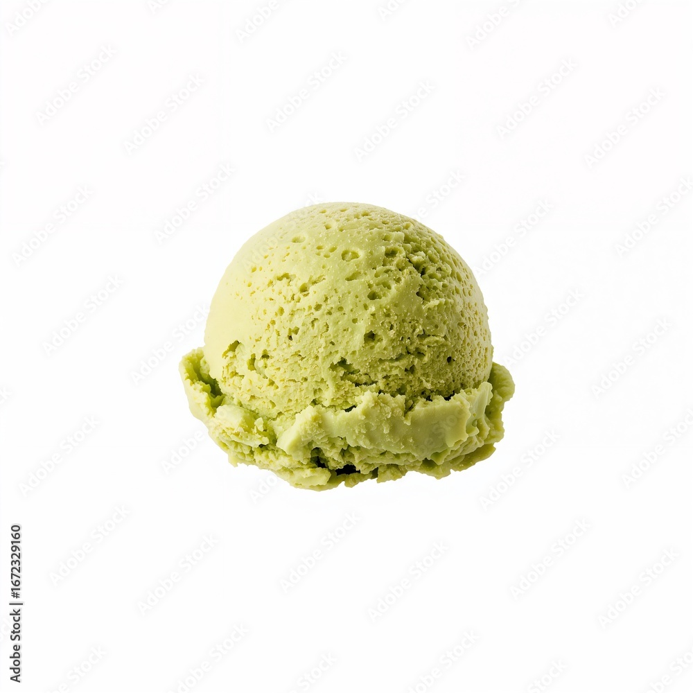 Obraz premium Single scoop of pale green pistachio ice cream on white