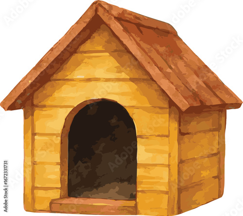 Watercolor vector illustration of a dog house