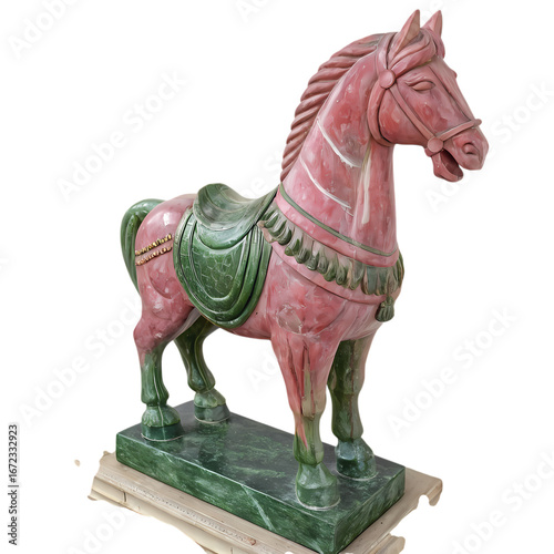 Pink and Green Jade Horse Statue isolated on transparent background