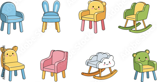 Cute cartoon kids chairs, colorful nursery seating, animal themed furniture, playful toddler chairs, cozy baby rockers, children’s room decor