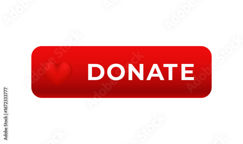 Red donate button featuring a heart icon used for online fundraising and charity campaigns.
