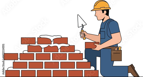 Construction worker bricklaying building masonry trowel helmet labor job