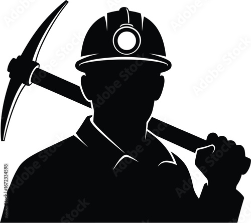 Miner silhouette mining pickaxe helmet industry worker labor coal job hardhat