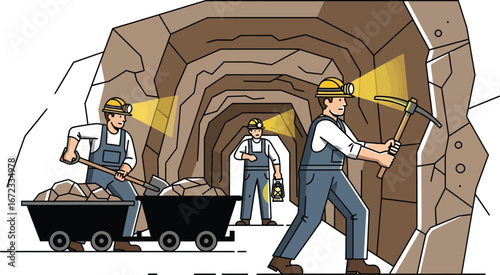 Mining miners coal mine industry tunnel work job labor digging pickaxe hardhat