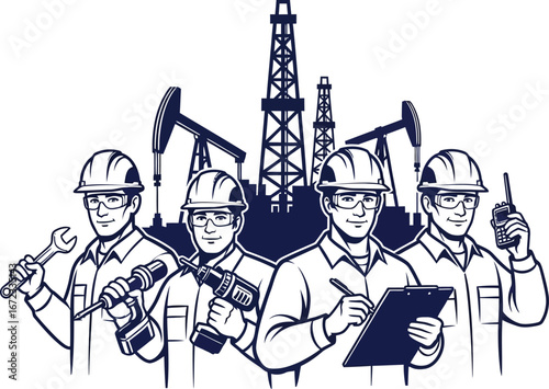Oilfield workers oil rigs petroleum industry energy production drilling safety