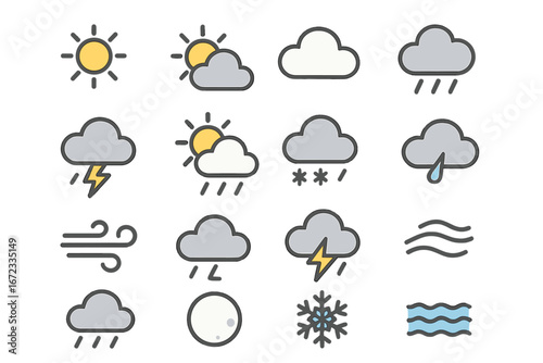 Weather and Wind Icon Set – Flat Filled Climate and Meteorology Symbols Collection Vector Illustration on Transparent Background for Forecast and Nature Design