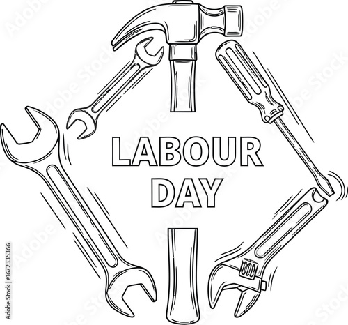 Labour day tools hammer wrench screwdriver adjustable wrench celebration