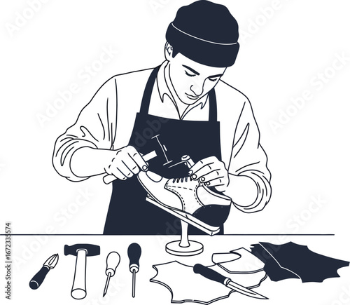 Shoemaker repair footwear leather craftsmanship artisan workshop handmade shoes repair