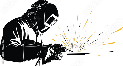 Welder welding metalwork sparks worker construction industry safety mask job