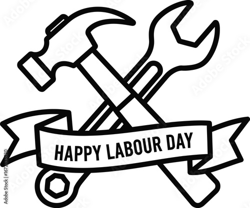 Happy labour day hammer wrench tools construction worker industry repair diy
