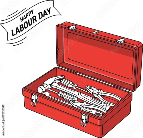 Happy labour day toolbox tools equipment repair construction industry work