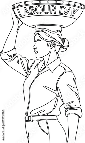Labour day woman worker line art continuous line minimalist modern female job