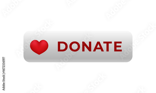 Red heart symbol next to donate text on a button for charity or online contribution purposes.