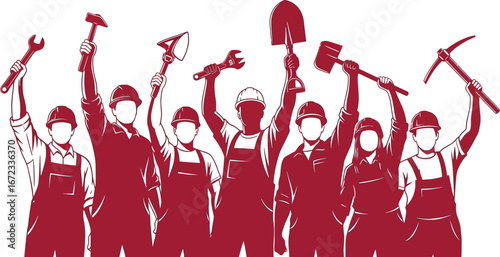 Labor workers construction industry tools teamwork union protest strike rights