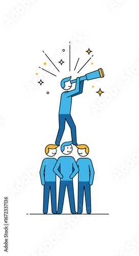 Teamwork and visionary leadership enable future success through collaborative exploration and strategic insight