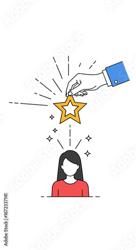 Rewarding excellence a hand bestows a golden star upon an appreciative individual illustrating recognition and achievement