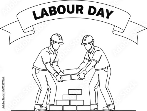 Labour day construction workers building bricks hardhats teamwork industry job