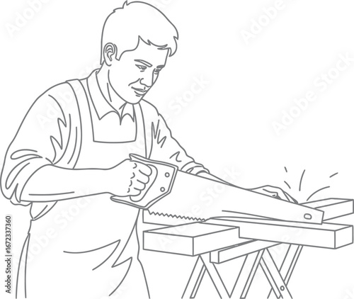 Carpenter sawing wood woodwork construction handyman craft skill job industry tool
