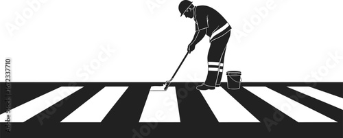 Worker painting crosswalk street safety pedestrian traffic road marking zebra lines
