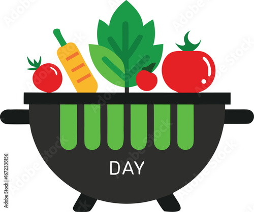 Labor day celebration with fresh grilled vegetables in a classic black barbecue grill illustration