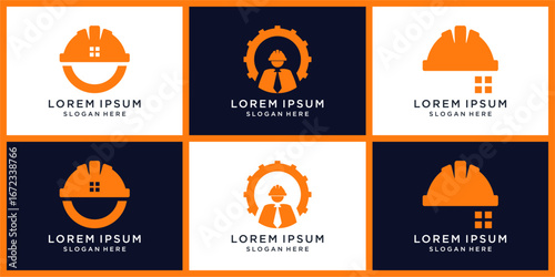 Constructor logo design set with helmet