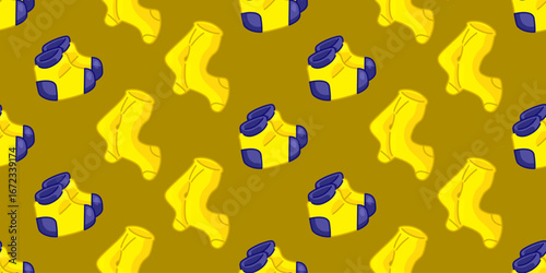Seamless Cartoon Colorful Socks Pattern. Yellow and blue socks in cartoon style. Flat seamless pattern on colored background.