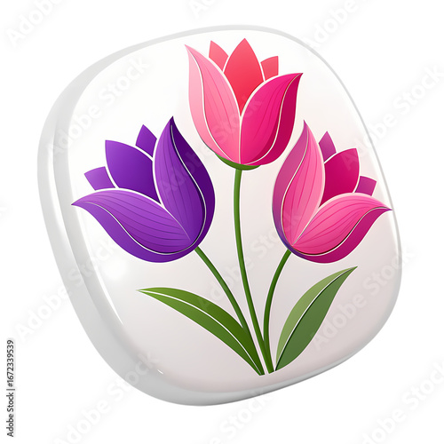 Vibrant Tulip Trio: A Springtime Delight isolated on transparent background