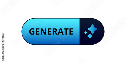 A blue button featuring bold black text in the center and star symbols to the right side of the design.