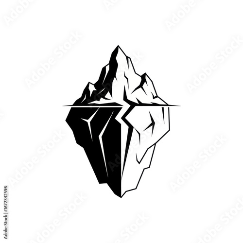 Iceberg reflection graphic in monochrome isolated on white background