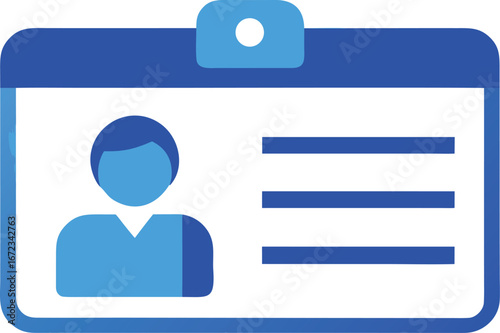 Blue and white worker id card with barcode vector illustration for identification and access